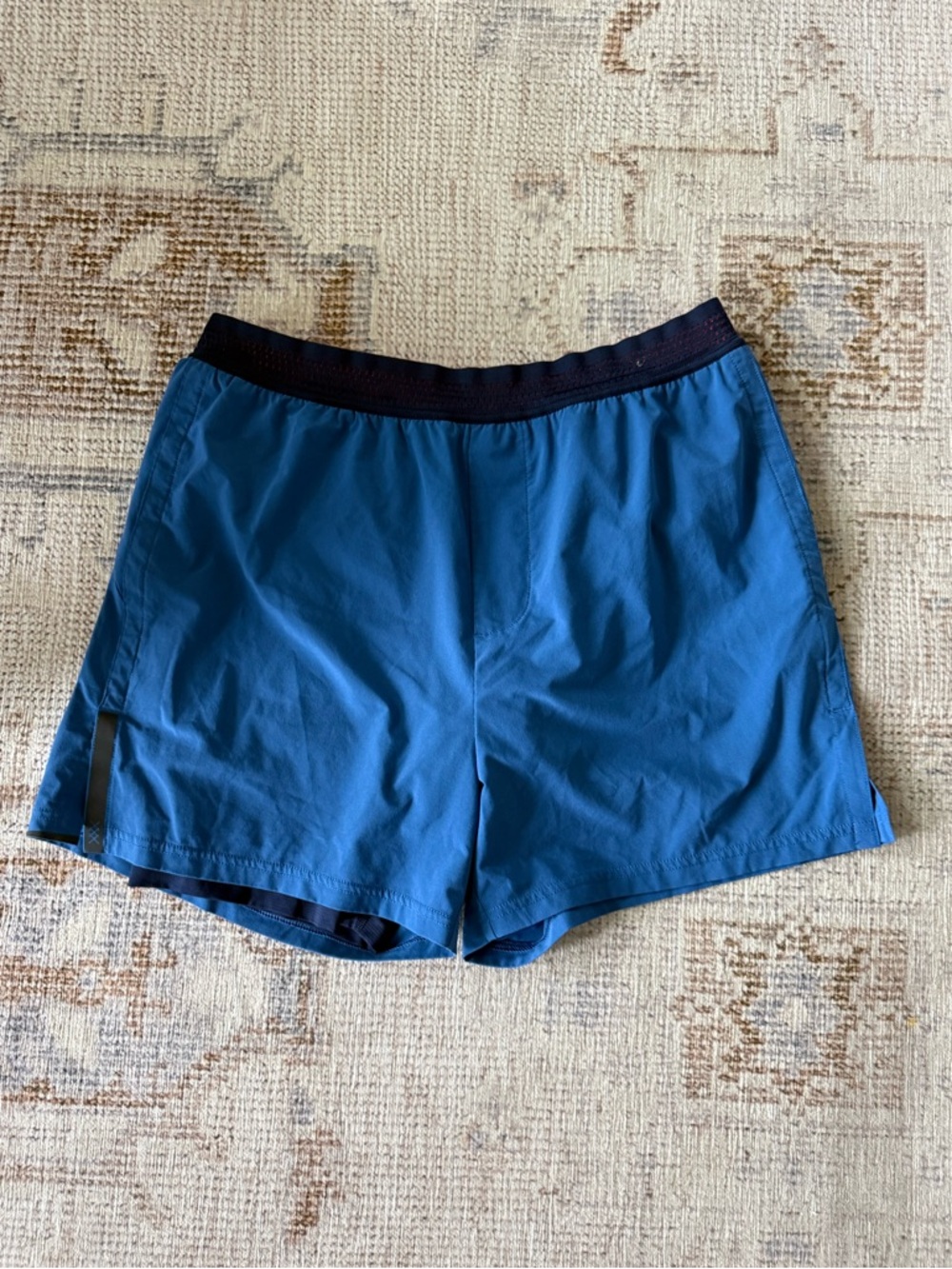 RHONE Blue Athletic Shorts with Red Contrast Waistband